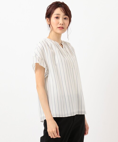 J.PRESS(ジェイプレス)の「シアーチェック&ストライプ カットソー(Tシャツ/カットソー・レディース・ホワイト系1/ダークブラウン系4/ベージュ系1/ネイビー系4・MEDIUM/LARGE)」の11枚目の写真