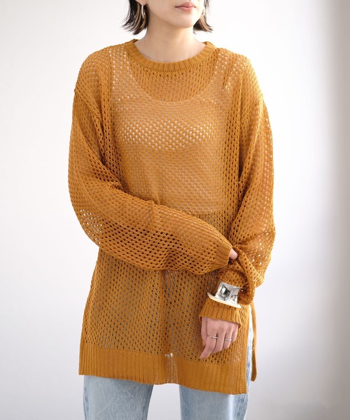 ＡＮＤＪ（アンドジェイ）の「コットンタッチフィッシュネットメッシュ編みニット（ニット/セーター・レディース・グリーン/マスタード/ライム/アイボリー/ブラック・M）」の5枚目の写真