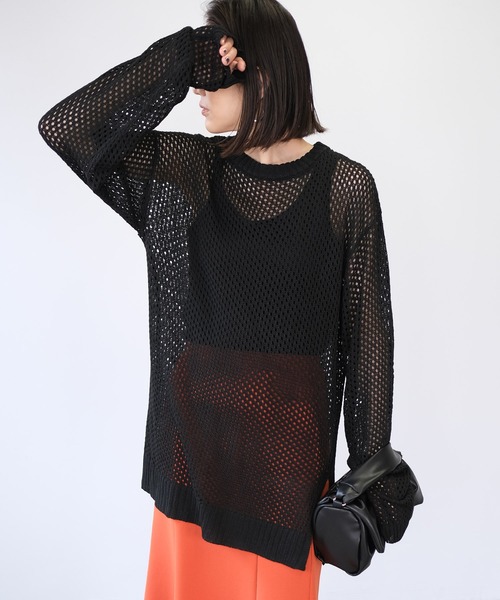 ＡＮＤＪ（アンドジェイ）の「コットンタッチフィッシュネットメッシュ編みニット（ニット/セーター・レディース・グリーン/マスタード/ライム/アイボリー/ブラック・M）」の2枚目の写真