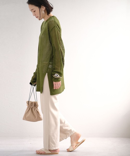 ＡＮＤＪ（アンドジェイ）の「コットンタッチフィッシュネットメッシュ編みニット（ニット/セーター・レディース・グリーン/マスタード/ライム/アイボリー/ブラック・M）」の18枚目の写真