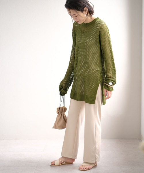 ＡＮＤＪ（アンドジェイ）の「コットンタッチフィッシュネットメッシュ編みニット（ニット/セーター・レディース・グリーン/マスタード/ライム/アイボリー/ブラック・M）」の22枚目の写真