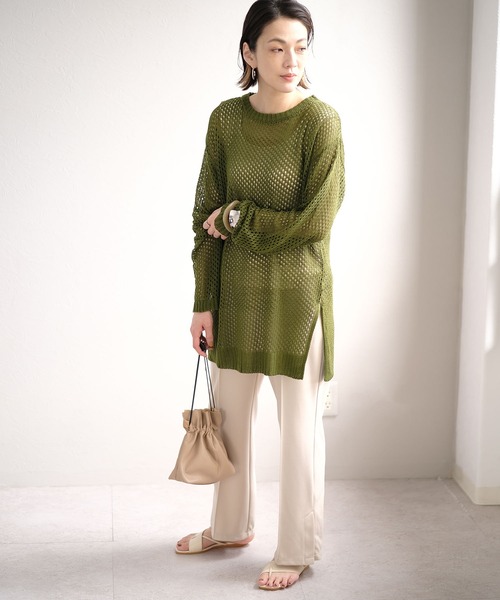 ＡＮＤＪ（アンドジェイ）の「コットンタッチフィッシュネットメッシュ編みニット（ニット/セーター・レディース・グリーン/マスタード/ライム/アイボリー/ブラック・M）」の15枚目の写真