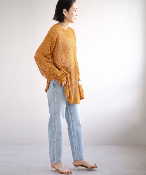 ＡＮＤＪ（アンドジェイ）の「コットンタッチフィッシュネットメッシュ編みニット（ニット/セーター・レディース・グリーン/マスタード/ライム/アイボリー/ブラック・M）」の19枚目の写真