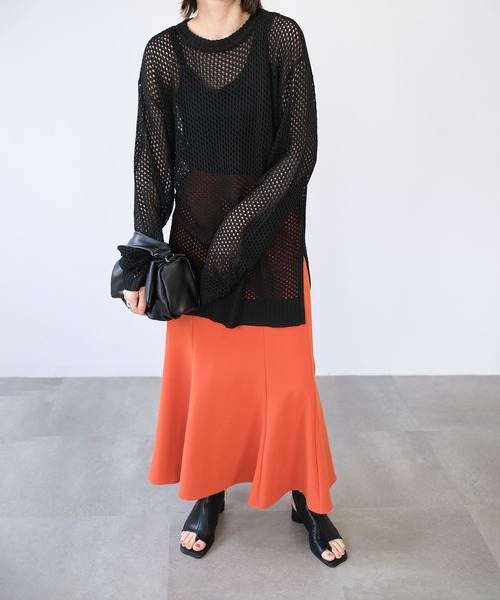 ＡＮＤＪ（アンドジェイ）の「コットンタッチフィッシュネットメッシュ編みニット（ニット/セーター・レディース・グリーン/マスタード/ライム/アイボリー/ブラック・M）」の14枚目の写真