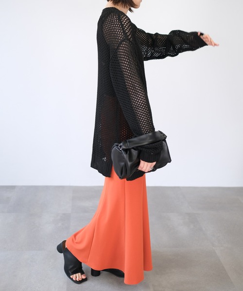 ＡＮＤＪ（アンドジェイ）の「コットンタッチフィッシュネットメッシュ編みニット（ニット/セーター・レディース・グリーン/マスタード/ライム/アイボリー/ブラック・M）」の13枚目の写真