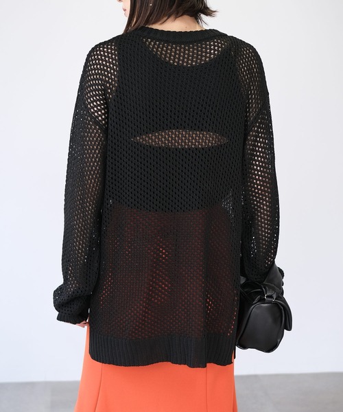 ＡＮＤＪ（アンドジェイ）の「コットンタッチフィッシュネットメッシュ編みニット（ニット/セーター・レディース・グリーン/マスタード/ライム/アイボリー/ブラック・M）」の12枚目の写真