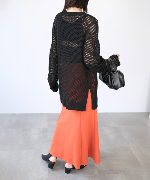 ＡＮＤＪ（アンドジェイ）の「コットンタッチフィッシュネットメッシュ編みニット（ニット/セーター・レディース・グリーン/マスタード/ライム/アイボリー/ブラック・M）」の10枚目の写真