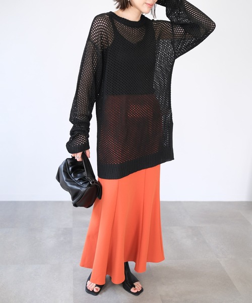 ＡＮＤＪ（アンドジェイ）の「コットンタッチフィッシュネットメッシュ編みニット（ニット/セーター・レディース・グリーン/マスタード/ライム/アイボリー/ブラック・M）」の9枚目の写真