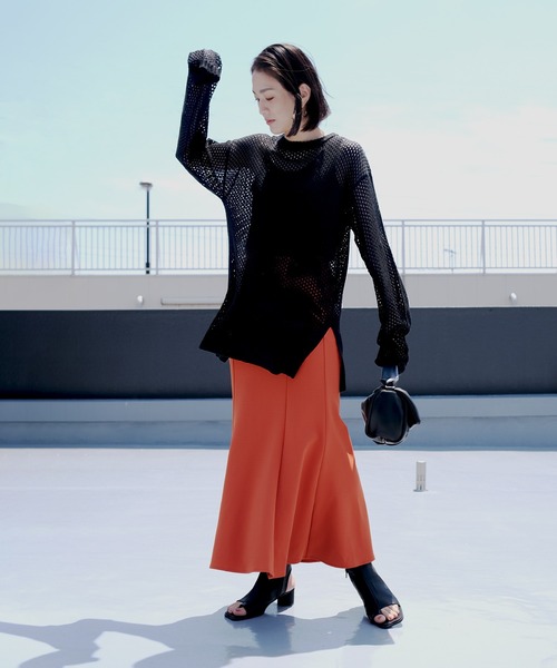 ＡＮＤＪ（アンドジェイ）の「コットンタッチフィッシュネットメッシュ編みニット（ニット/セーター・レディース・グリーン/マスタード/ライム/アイボリー/ブラック・M）」の8枚目の写真