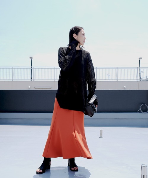 ＡＮＤＪ（アンドジェイ）の「コットンタッチフィッシュネットメッシュ編みニット（ニット/セーター・レディース・グリーン/マスタード/ライム/アイボリー/ブラック・M）」の7枚目の写真