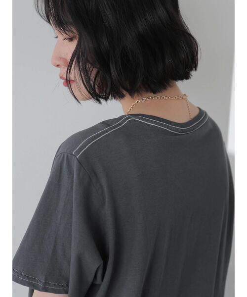 AMERICAN HOLIC（アメリカンホリック）の「クルーネックベーシック半袖カットプルオーバー（Tシャツ/カットソー・レディース・チャコールグレー/ライトグレー/イエロー/ブラック系その他4/オフホワイト・S/M/L）」の15枚目の写真