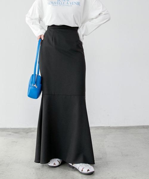 BONLECILL(ボンルシール)の「スウェードライク/リネンライク フリル切替 マーメイドロングスカート(スカート・レディース・ワイン/ブラック/ブラウン/ブラック系/ライトグリーン/ピンク/ベージュ・FREE)」の3枚目の写真