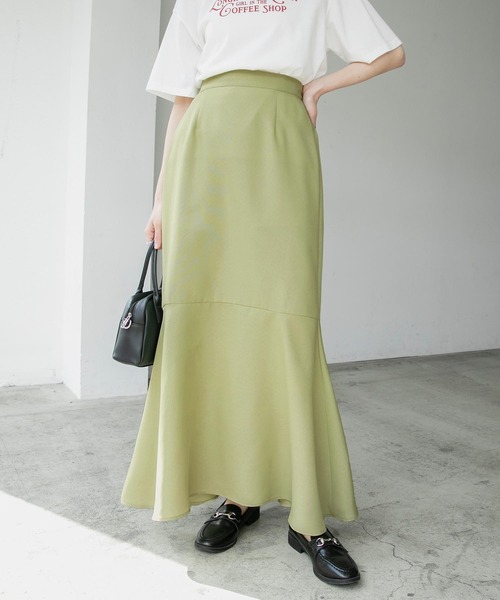 BONLECILL(ボンルシール)の「スウェードライク/リネンライク フリル切替 マーメイドロングスカート(スカート・レディース・ワイン/ブラック/ブラウン/ブラック系/ライトグリーン/ピンク/ベージュ・FREE)」の6枚目の写真