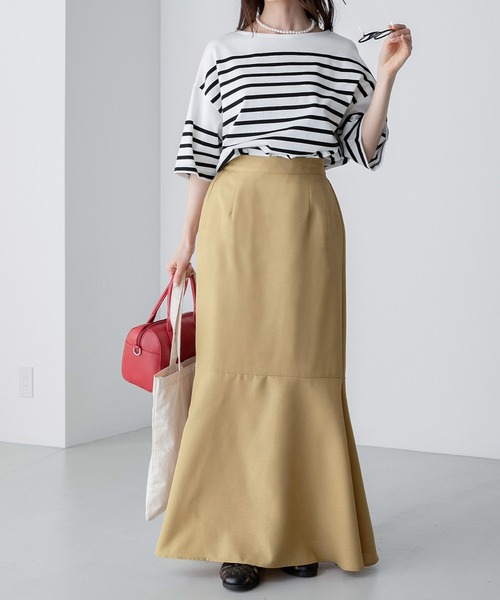 BONLECILL(ボンルシール)の「スウェードライク/リネンライク フリル切替 マーメイドロングスカート(スカート・レディース・ワイン/ブラック/ブラウン/ブラック系/ライトグリーン/ピンク/ベージュ・FREE)」の22枚目の写真