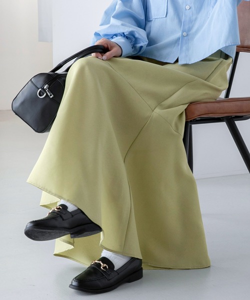 BONLECILL(ボンルシール)の「スウェードライク/リネンライク フリル切替 マーメイドロングスカート(スカート・レディース・ワイン/ブラック/ブラウン/ブラック系/ライトグリーン/ピンク/ベージュ・FREE)」の12枚目の写真