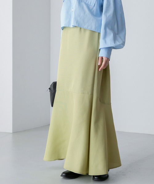 BONLECILL(ボンルシール)の「スウェードライク/リネンライク フリル切替 マーメイドロングスカート(スカート・レディース・ワイン/ブラック/ブラウン/ブラック系/ライトグリーン/ピンク/ベージュ・FREE)」の17枚目の写真