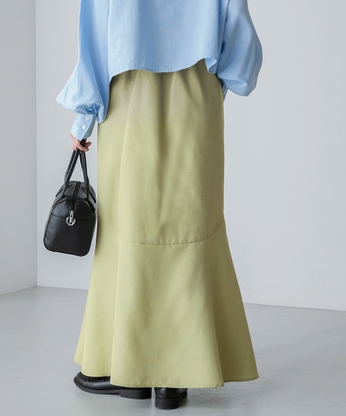 BONLECILL(ボンルシール)の「スウェードライク/リネンライク フリル切替 マーメイドロングスカート(スカート・レディース・ワイン/ブラック/ブラウン/ブラック系/ライトグリーン/ピンク/ベージュ・FREE)」の16枚目の写真