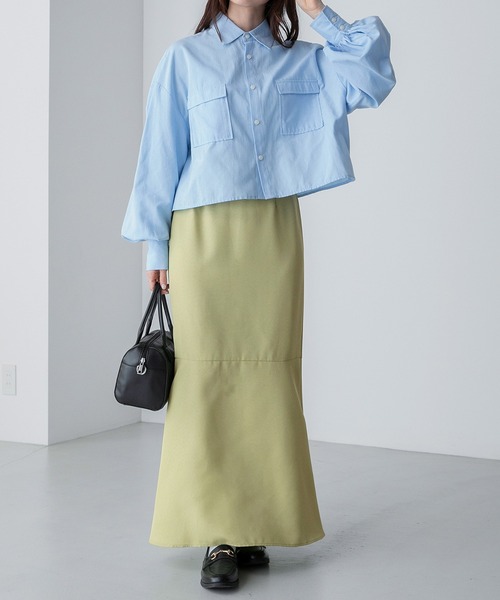 BONLECILL(ボンルシール)の「スウェードライク/リネンライク フリル切替 マーメイドロングスカート(スカート・レディース・ワイン/ブラック/ブラウン/ブラック系/ライトグリーン/ピンク/ベージュ・FREE)」の15枚目の写真