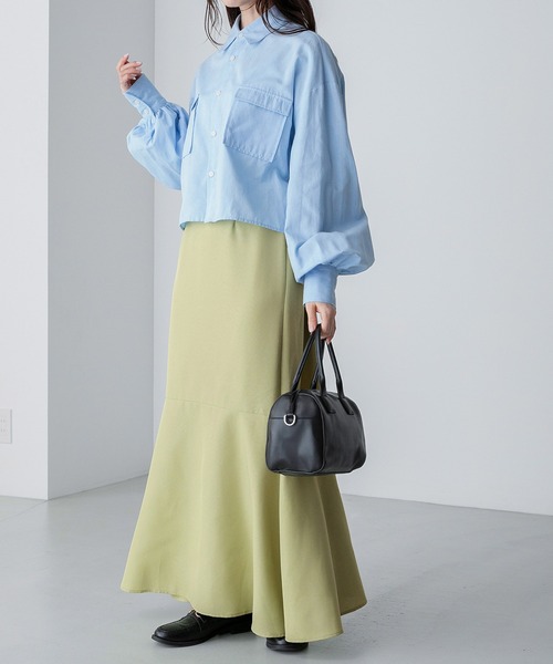 BONLECILL(ボンルシール)の「スウェードライク/リネンライク フリル切替 マーメイドロングスカート(スカート・レディース・ワイン/ブラック/ブラウン/ブラック系/ライトグリーン/ピンク/ベージュ・FREE)」の14枚目の写真