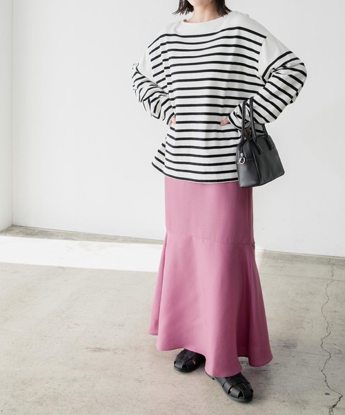 BONLECILL(ボンルシール)の「スウェードライク/リネンライク フリル切替 マーメイドロングスカート(スカート・レディース・ワイン/ブラック/ブラウン/ブラック系/ライトグリーン/ピンク/ベージュ・FREE)」の11枚目の写真