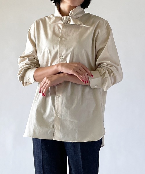 ORCIVAL（オーシバル）の「【ORCIVAL】タイカラーシャツ CPB WOMEN（シャツ/ブラウス・レディース・アイボリー/ネイビー・1）」の2枚目の写真