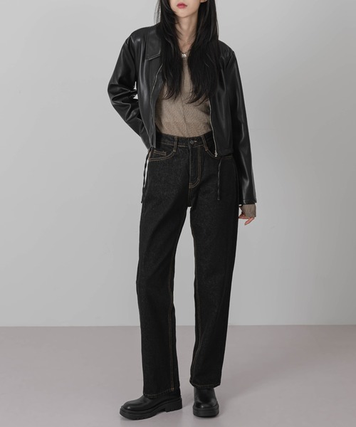 FOLLOWIN（フォロウィン）の「ノーマルブラックデニムパンツ（デニムパンツ・レディース・ブラック・SMALL/MEDIUM/LARGE）」の10枚目の写真