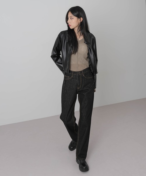 FOLLOWIN（フォロウィン）の「ノーマルブラックデニムパンツ（デニムパンツ・レディース・ブラック・SMALL/MEDIUM/LARGE）」の9枚目の写真