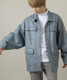 フェイクレザーファティーグジャケット/ビッグシルエット