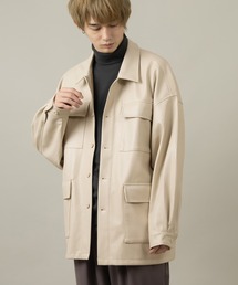 SlashDate | フェイクレザーファティーグジャケット/ビッグシルエット(ミリタリージャケット)