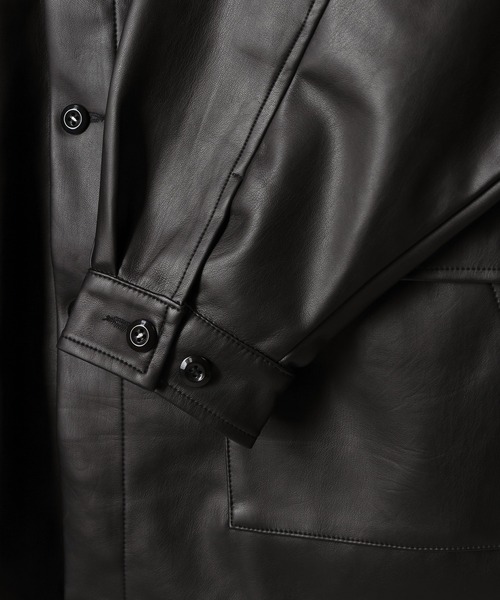 SlashDate(スラッシュデイト)の「フェイクレザーファティーグジャケット/ビッグシルエット(ミリタリージャケット・メンズ・ブラック/アイボリー/ブルー・M/L)」の6枚目の写真