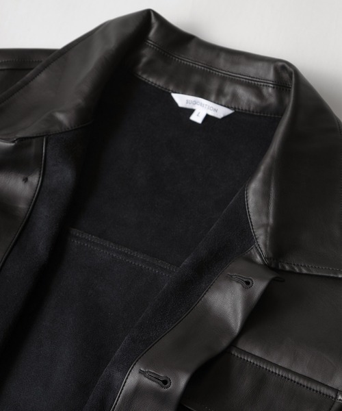 SlashDate(スラッシュデイト)の「フェイクレザーファティーグジャケット/ビッグシルエット(ミリタリージャケット・メンズ・ブラック/アイボリー/ブルー・M/L)」の4枚目の写真