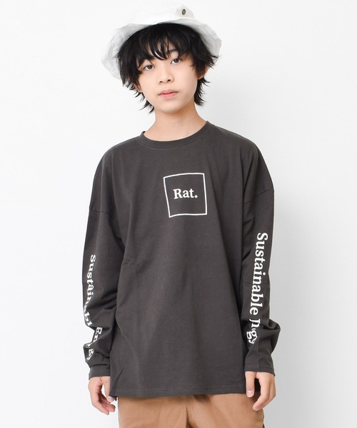 RAT EFFECT（ラットエフェクト）の「袖ロゴプリントロングTシャツ（Tシャツ/カットソー・キッズ・チャコールグレー/グレー/ブラック/ライトブルー/グリーン・160/150/120/130/140）」の2枚目の写真