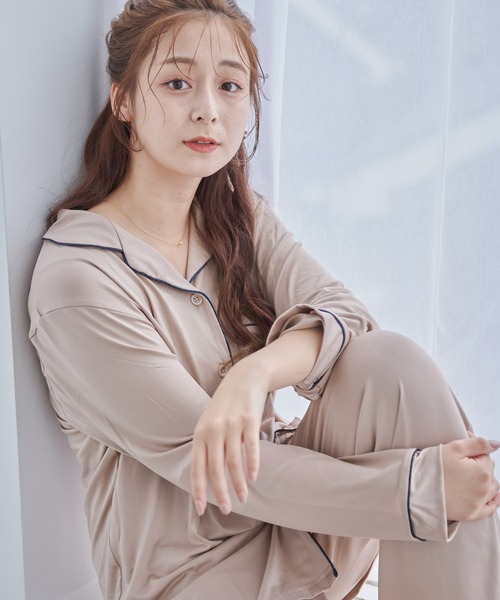 Dita（ディータ）の「てろとろムースシャツルームウェア/全4色（ルームウェア/パジャマ・レディース・ピンクベージュ/アッシュグレー/ブラウン/オリーブ/グレイッシュベージュ/ブラック・FREE）」の4枚目の写真