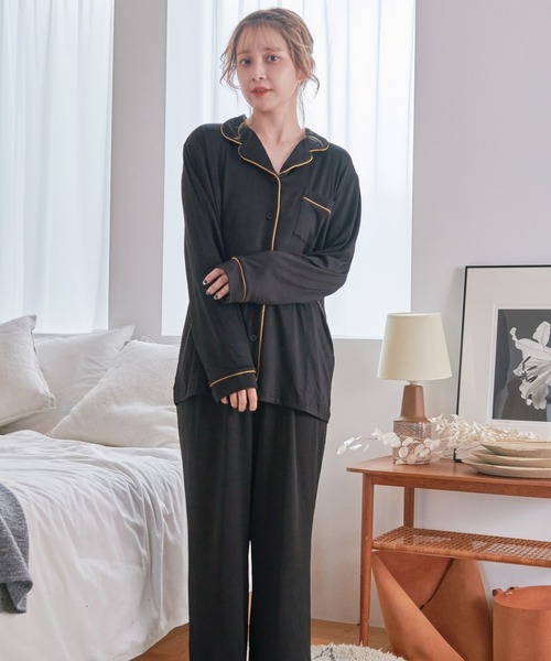 Dita（ディータ）の「てろとろムースシャツルームウェア/全4色（ルームウェア/パジャマ・レディース・ピンクベージュ/アッシュグレー/ブラウン/オリーブ/グレイッシュベージュ/ブラック・FREE）」の2枚目の写真