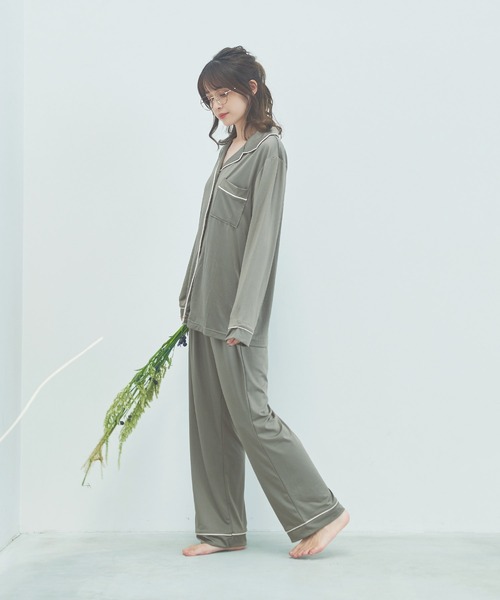 Dita（ディータ）の「てろとろムースシャツルームウェア/全4色（ルームウェア/パジャマ・レディース・ピンクベージュ/アッシュグレー/ブラウン/オリーブ/グレイッシュベージュ/ブラック・FREE）」の22枚目の写真