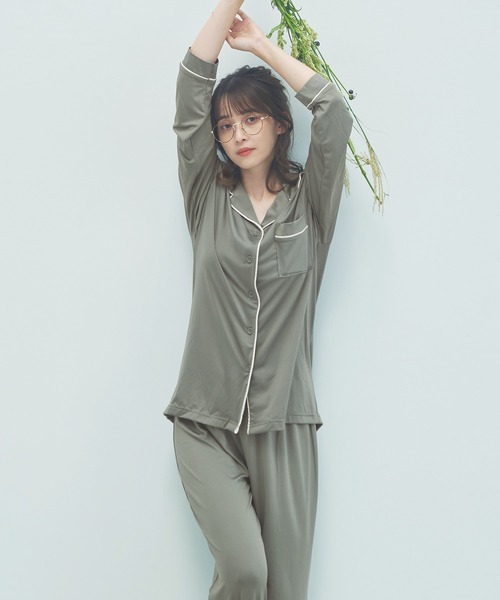 Dita（ディータ）の「てろとろムースシャツルームウェア/全4色（ルームウェア/パジャマ・レディース・ピンクベージュ/アッシュグレー/ブラウン/オリーブ/グレイッシュベージュ/ブラック・FREE）」の21枚目の写真