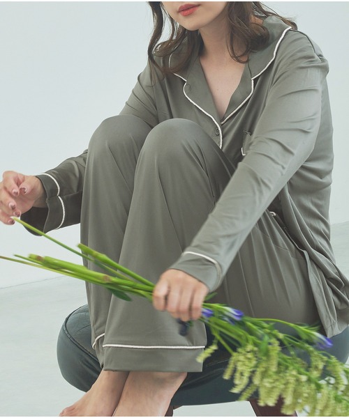 Dita（ディータ）の「てろとろムースシャツルームウェア/全4色（ルームウェア/パジャマ・レディース・ピンクベージュ/アッシュグレー/ブラウン/オリーブ/グレイッシュベージュ/ブラック・FREE）」の19枚目の写真