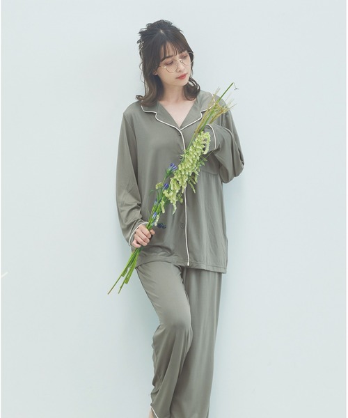 Dita（ディータ）の「てろとろムースシャツルームウェア/全4色（ルームウェア/パジャマ・レディース・ピンクベージュ/アッシュグレー/ブラウン/オリーブ/グレイッシュベージュ/ブラック・FREE）」の18枚目の写真