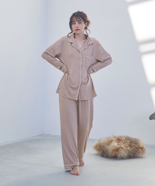 Dita（ディータ）の「てろとろムースシャツルームウェア/全4色（ルームウェア/パジャマ・レディース・ピンクベージュ/アッシュグレー/ブラウン/オリーブ/グレイッシュベージュ/ブラック・FREE）」の16枚目の写真