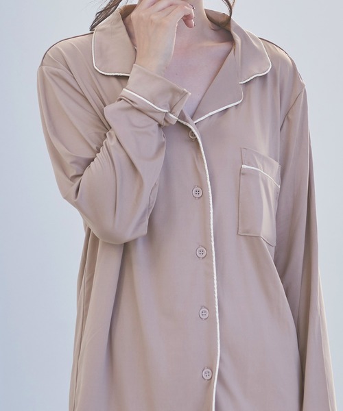 Dita（ディータ）の「てろとろムースシャツルームウェア/全4色（ルームウェア/パジャマ・レディース・ピンクベージュ/アッシュグレー/ブラウン/オリーブ/グレイッシュベージュ/ブラック・FREE）」の14枚目の写真