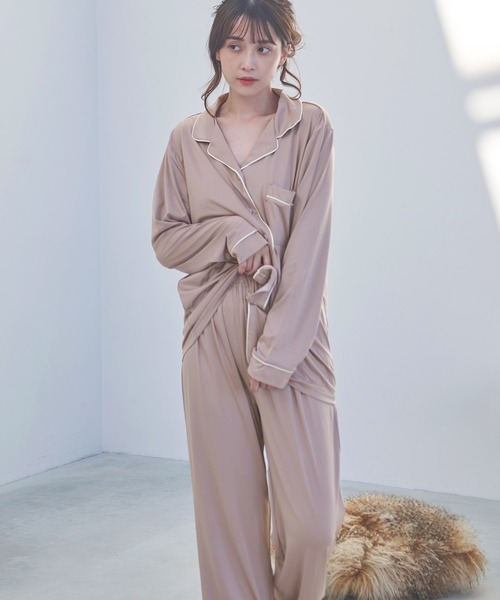 Dita（ディータ）の「てろとろムースシャツルームウェア/全4色（ルームウェア/パジャマ・レディース・ピンクベージュ/アッシュグレー/ブラウン/オリーブ/グレイッシュベージュ/ブラック・FREE）」の12枚目の写真