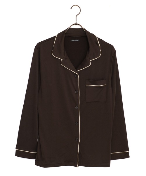 Dita（ディータ）の「てろとろムースシャツルームウェア/全4色（ルームウェア/パジャマ・レディース・ピンクベージュ/アッシュグレー/ブラウン/オリーブ/グレイッシュベージュ/ブラック・FREE）」の9枚目の写真