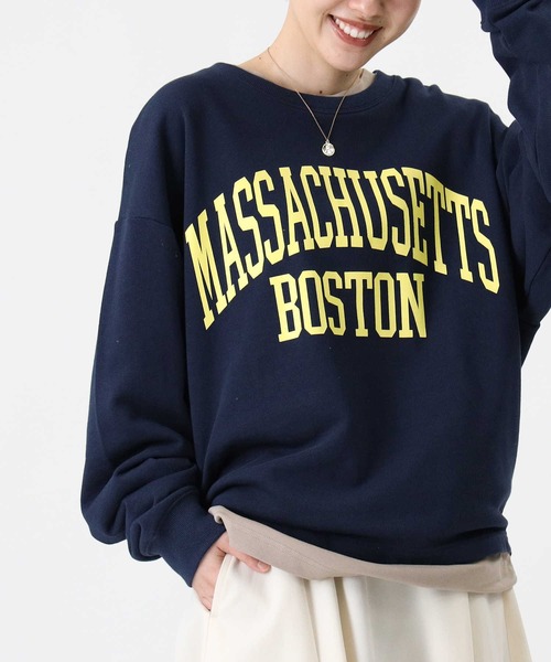 HONEYSUCKLE ROSE（ハニーサックルローズ）の「【HONEYSUCKLE ROSE】ビッグロゴスウェット（スウェット・レディース・ネイビー/グリーン/オフホワイト/ワイン/ダークグレー/ライトベージュ・M/L）」の5枚目の写真