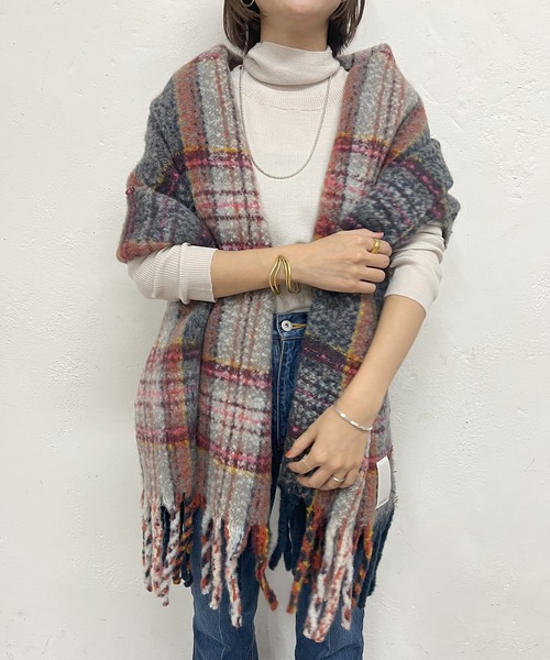 SHENERY（シーナリー）の「リサイクルチェックストール（ストール/ショール・レディース・ブルー/グレー・FREE）」の2枚目の写真