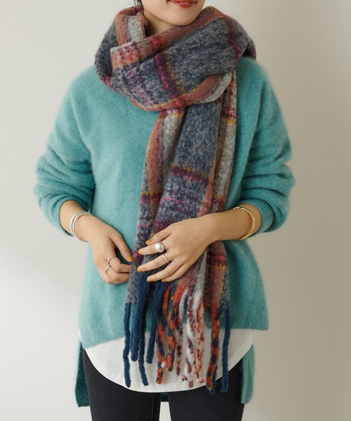 SHENERY（シーナリー）の「リサイクルチェックストール（ストール/ショール・レディース・ブルー/グレー・FREE）」の3枚目の写真