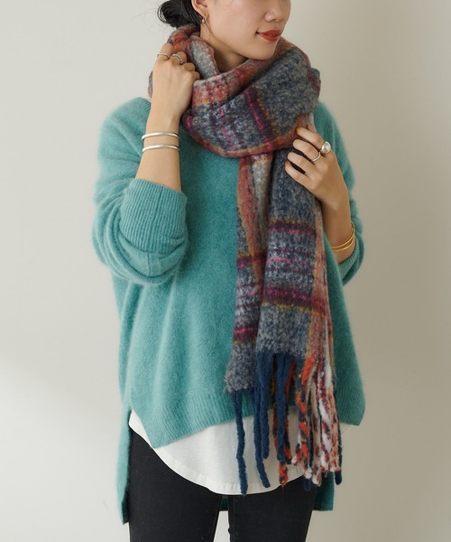 SHENERY（シーナリー）の「リサイクルチェックストール（ストール/ショール・レディース・ブルー/グレー・FREE）」の5枚目の写真