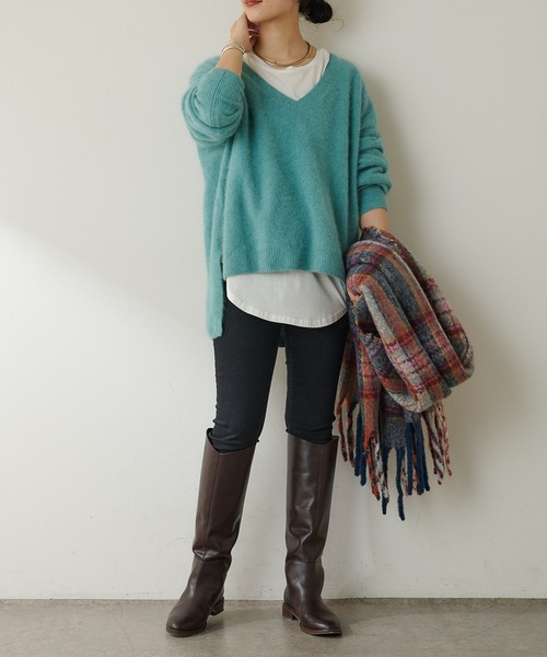 SHENERY（シーナリー）の「リサイクルチェックストール（ストール/ショール・レディース・ブルー/グレー・FREE）」の6枚目の写真