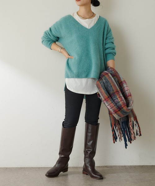 SHENERY（シーナリー）の「リサイクルチェックストール（ストール/ショール・レディース・ブルー/グレー・FREE）」の7枚目の写真