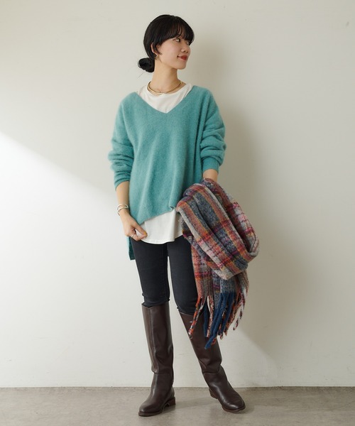 SHENERY（シーナリー）の「リサイクルチェックストール（ストール/ショール・レディース・ブルー/グレー・FREE）」の9枚目の写真