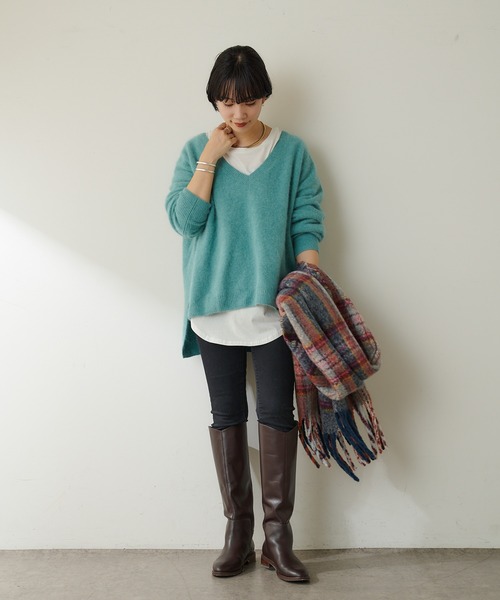 SHENERY（シーナリー）の「リサイクルチェックストール（ストール/ショール・レディース・ブルー/グレー・FREE）」の11枚目の写真